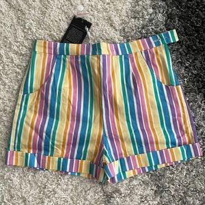 ModCloth collectif Ayana rainbow striped cuffed shorts